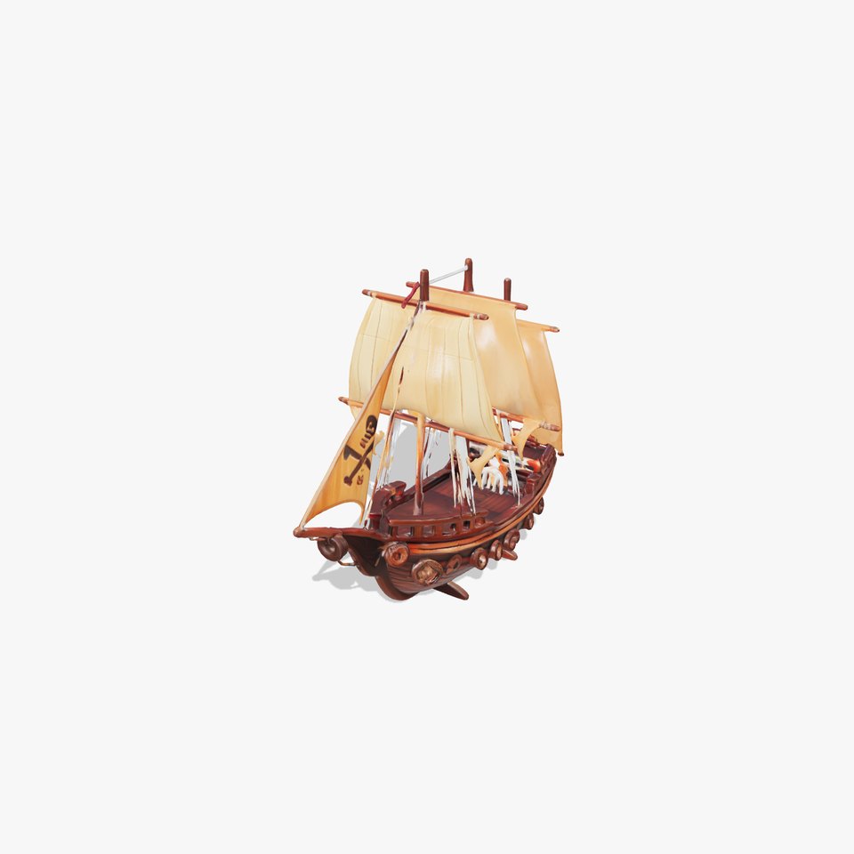 Vintage Wooden Pirate Ship Model Pack with Intricate Carvings